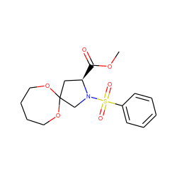 COC(=O)[C@@H]1CC2(CN1S(=O)(=O)c1ccccc1)OCCCCO2 ZINC000040429600