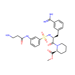 COC(=O)[C@@H]1CCCCN1C(=O)[C@H](Cc1cccc(C(=N)N)c1)NS(=O)(=O)c1cccc(NC(=O)CCN)c1 ZINC000049878548