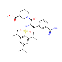 COC(=O)[C@@H]1CCCN(C(=O)[C@@H](Cc2cccc(C(=N)N)c2)NS(=O)(=O)c2c(C(C)C)cc(C(C)C)cc2C(C)C)C1 ZINC000026842175