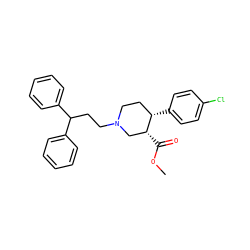 COC(=O)[C@@H]1CN(CCC(c2ccccc2)c2ccccc2)CC[C@@H]1c1ccc(Cl)cc1 ZINC000013475014