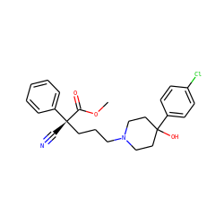 COC(=O)[C@](C#N)(CCCN1CCC(O)(c2ccc(Cl)cc2)CC1)c1ccccc1 ZINC000013802185