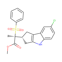COC(=O)[C@](C)([C@H]1Cc2[nH]c3ccc(Cl)cc3c2C1)S(=O)(=O)c1ccccc1 ZINC000040863098