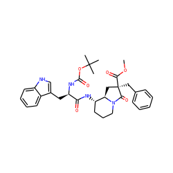 COC(=O)[C@]1(Cc2ccccc2)C[C@@H]2[C@@H](NC(=O)[C@@H](Cc3c[nH]c4ccccc34)NC(=O)OC(C)(C)C)CCCN2C1=O ZINC000027089504