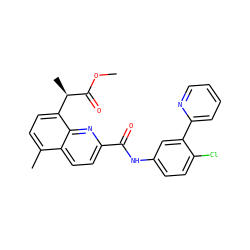 COC(=O)[C@H](C)c1ccc(C)c2ccc(C(=O)Nc3ccc(Cl)c(-c4ccccn4)c3)nc12 ZINC001772624841