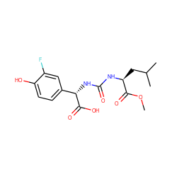 COC(=O)[C@H](CC(C)C)NC(=O)N[C@H](C(=O)O)c1ccc(O)c(F)c1 ZINC000045358421