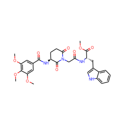 COC(=O)[C@H](Cc1c[nH]c2ccccc12)NC(=O)CN1C(=O)CC[C@H](NC(=O)c2cc(OC)c(OC)c(OC)c2)C1=O ZINC000028894616