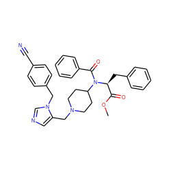 COC(=O)[C@H](Cc1ccccc1)N(C(=O)c1ccccc1)C1CCN(Cc2cncn2Cc2ccc(C#N)cc2)CC1 ZINC000028639228