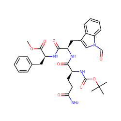 COC(=O)[C@H](Cc1ccccc1)NC(=O)[C@@H](Cc1cn(C=O)c2ccccc12)NC(=O)[C@H](CCC(N)=O)NC(=O)OC(C)(C)C ZINC000026152411