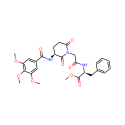 COC(=O)[C@H](Cc1ccccc1)NC(=O)CN1C(=O)CC[C@H](NC(=O)c2cc(OC)c(OC)c(OC)c2)C1=O ZINC000028894644