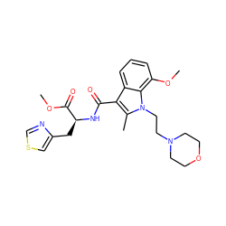 COC(=O)[C@H](Cc1cscn1)NC(=O)c1c(C)n(CCN2CCOCC2)c2c(OC)cccc12 ZINC000013817311