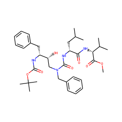 COC(=O)[C@H](NC(=O)[C@@H](CC(C)C)NC(=O)N(Cc1ccccc1)C[C@@H](O)[C@@H](Cc1ccccc1)NC(=O)OC(C)(C)C)C(C)C ZINC000028634914