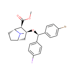 COC(=O)[C@H]1[C@@H](O[C@@H](c2ccc(Br)cc2)c2ccc(I)cc2)C[C@@H]2CC[C@H]1N2C ZINC000027207716