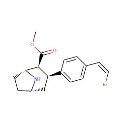 COC(=O)[C@H]1[C@@H](c2ccc(/C=C\Br)cc2)C[C@@H]2CC[C@H]1N2 ZINC000013559569