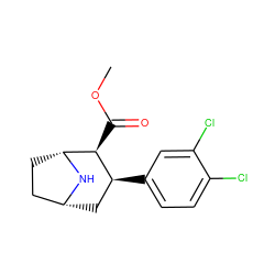 COC(=O)[C@H]1[C@@H](c2ccc(Cl)c(Cl)c2)C[C@@H]2CC[C@H]1N2 ZINC000005997305