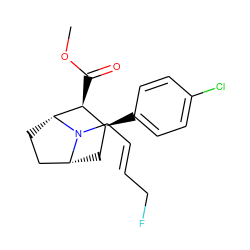 COC(=O)[C@H]1[C@@H](c2ccc(Cl)cc2)C[C@@H]2CC[C@H]1N2C/C=C/CF ZINC000034008154