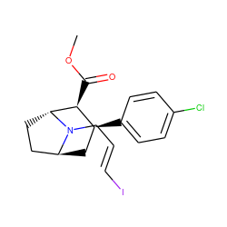 COC(=O)[C@H]1[C@@H](c2ccc(Cl)cc2)C[C@H]2CC[C@H]1N2C/C=C/I ZINC000100742338