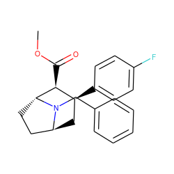 COC(=O)[C@H]1[C@@H](c2ccc(F)cc2)C[C@H]2CC[C@H]1N2Cc1ccccc1 ZINC000100793306