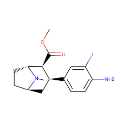 COC(=O)[C@H]1[C@@H](c2ccc(N)c(I)c2)C[C@H]2CC[C@H]1N2C ZINC000100646764