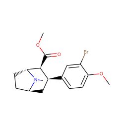 COC(=O)[C@H]1[C@@H](c2ccc(OC)c(Br)c2)C[C@H]2CC[C@H]1N2C ZINC000101221516