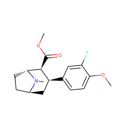 COC(=O)[C@H]1[C@@H](c2ccc(OC)c(F)c2)C[C@H]2CC[C@H]1N2C ZINC000101221512