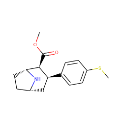 COC(=O)[C@H]1[C@@H](c2ccc(SC)cc2)C[C@@H]2CC[C@H]1N2 ZINC000045286513