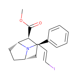 COC(=O)[C@H]1[C@@H](c2ccccc2)C[C@@H]2CC[C@H]1N2C/C=C/I ZINC000013761886