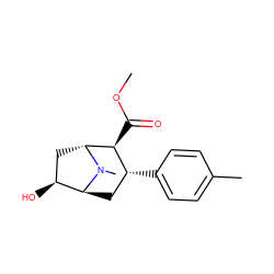 COC(=O)[C@H]1[C@H](c2ccc(C)cc2)C[C@H]2[C@@H](O)C[C@H]1N2C ZINC000103021183