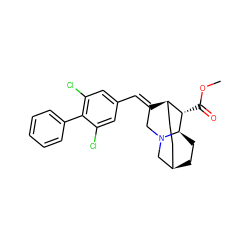 COC(=O)[C@H]1[C@H]2CC[C@H]3CC[C@H]1N(C/C2=C\c1cc(Cl)c(-c2ccccc2)c(Cl)c1)C3 ZINC000253664641