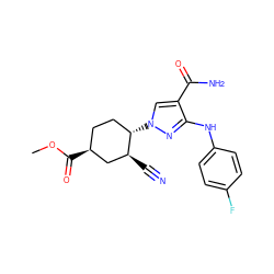 COC(=O)[C@H]1CC[C@H](n2cc(C(N)=O)c(Nc3ccc(F)cc3)n2)[C@@H](C#N)C1 ZINC000222970067