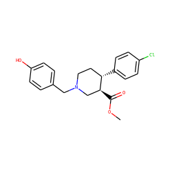 COC(=O)[C@H]1CN(Cc2ccc(O)cc2)CC[C@@H]1c1ccc(Cl)cc1 ZINC000013475009
