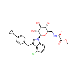 COC(=O)C(=O)NC[C@H]1O[C@@H](n2cc(Cc3ccc(C4CC4)cc3)c3c(Cl)cccc32)[C@H](O)[C@@H](O)[C@@H]1O ZINC000653745160