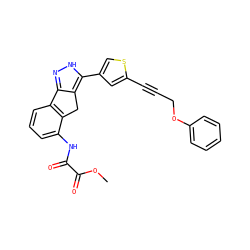 COC(=O)C(=O)Nc1cccc2c1Cc1c-2n[nH]c1-c1csc(C#CCOc2ccccc2)c1 ZINC000028896811