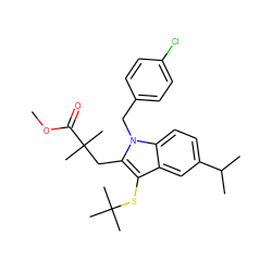 COC(=O)C(C)(C)Cc1c(SC(C)(C)C)c2cc(C(C)C)ccc2n1Cc1ccc(Cl)cc1 ZINC000028127933