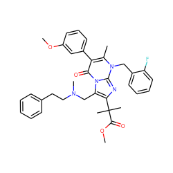 COC(=O)C(C)(C)c1nc2n(Cc3ccccc3F)c(C)c(-c3cccc(OC)c3)c(=O)n2c1CN(C)CCc1ccccc1 ZINC000029470734