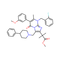 COC(=O)C(C)(C)c1nc2n(Cc3ccccc3F)c(C)c(-c3cccc(OC)c3)c(=O)n2c1CN1CCC(c2ccccc2)CC1 ZINC000029466891