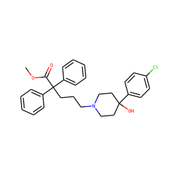 COC(=O)C(CCCN1CCC(O)(c2ccc(Cl)cc2)CC1)(c1ccccc1)c1ccccc1 ZINC000013802225