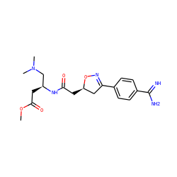 COC(=O)C[C@@H](CN(C)C)NC(=O)C[C@@H]1CC(c2ccc(C(=N)N)cc2)=NO1 ZINC000013763290