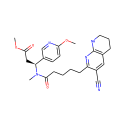 COC(=O)C[C@@H](c1ccc(OC)nc1)N(C)C(=O)CCCCc1nc2c(cc1C#N)CCCN2 ZINC000025995758