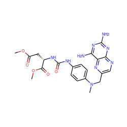 COC(=O)C[C@H](NC(=O)Nc1ccc(N(C)Cc2cnc3nc(N)nc(N)c3n2)cc1)C(=O)OC ZINC000169320011