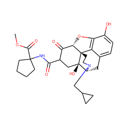 COC(=O)C1(NC(=O)C2C[C@@]3(O)[C@H]4Cc5ccc(O)c6c5[C@@]3(CCN4CC3CC3)[C@@H](O6)C2=O)CCCC1 ZINC000100628172