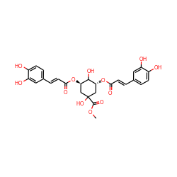 COC(=O)C1(O)C[C@@H](OC(=O)/C=C/c2ccc(O)c(O)c2)C(O)[C@H](OC(=O)/C=C/c2ccc(O)c(O)c2)C1 ZINC000044386723