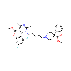 COC(=O)C1=C(C)N=C(C)N(CCCCCN2CCC(C(=O)OC)(c3ccccc3)CC2)[C@@H]1c1ccc(F)cc1F ZINC000027547125