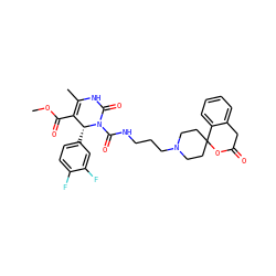 COC(=O)C1=C(C)NC(=O)N(C(=O)NCCCN2CCC3(CC2)OC(=O)Cc2ccccc23)[C@@H]1c1ccc(F)c(F)c1 ZINC000027527135