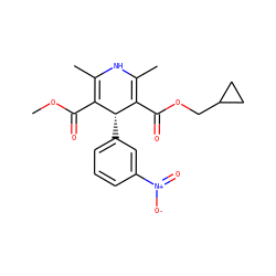 COC(=O)C1=C(C)NC(C)=C(C(=O)OCC2CC2)[C@@H]1c1cccc([N+](=O)[O-])c1 ZINC000031425405