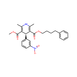 COC(=O)C1=C(C)NC(C)=C(C(=O)OCCCCc2ccccc2)[C@H]1c1cccc([N+](=O)[O-])c1 ZINC000049784127