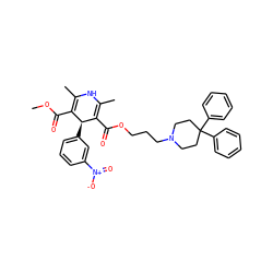 COC(=O)C1=C(C)NC(C)=C(C(=O)OCCCN2CCC(c3ccccc3)(c3ccccc3)CC2)[C@H]1c1cccc([N+](=O)[O-])c1 ZINC000100001967