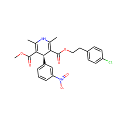 COC(=O)C1=C(C)NC(C)=C(C(=O)OCCc2ccc(Cl)cc2)[C@H]1c1cccc([N+](=O)[O-])c1 ZINC000049781477