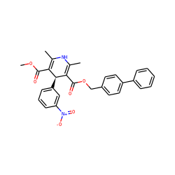 COC(=O)C1=C(C)NC(C)=C(C(=O)OCc2ccc(-c3ccccc3)cc2)[C@H]1c1cccc([N+](=O)[O-])c1 ZINC000049087558