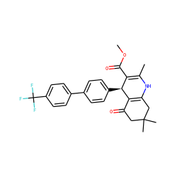 COC(=O)C1=C(C)NC2=C(C(=O)CC(C)(C)C2)[C@H]1c1ccc(-c2ccc(C(F)(F)F)cc2)cc1 ZINC000095573979