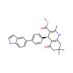 COC(=O)C1=C(C)NC2=C(C(=O)CC(C)(C)C2)[C@H]1c1ccc(-c2ccc3[nH]ccc3c2)cc1 ZINC000095575877